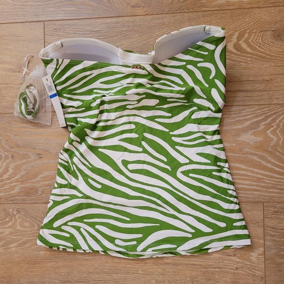 147. Anne Cole swim top with optional straps. Green and white. Size XL. NWT - Picture 2 of 4